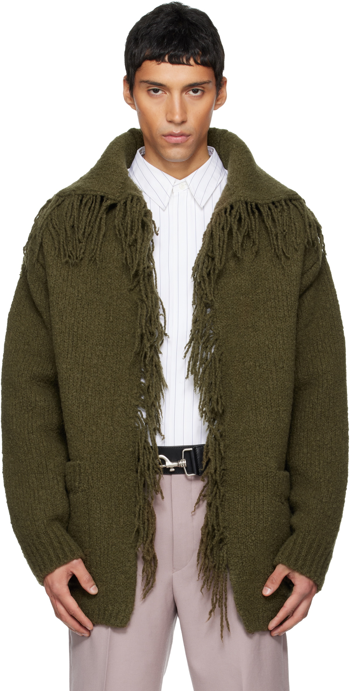 Dries Van Noten Green Fringe Cardigan Dries Van Noten
