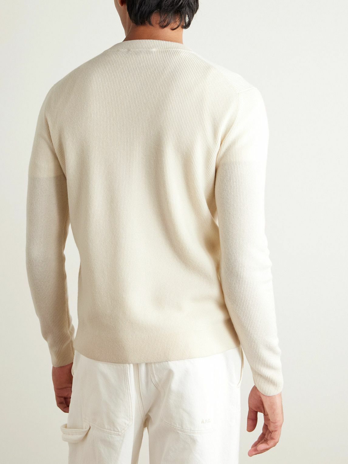 Incotex - Zanone Slim-Fit Ribbed Virgin Wool Henley T-Shirt - White