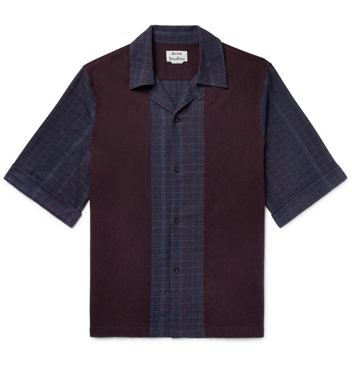 Photo: Acne Studios - Camp-Collar Panelled Cotton-Flannel Shirt - Men - Navy