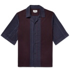 Acne Studios - Camp-Collar Panelled Cotton-Flannel Shirt - Men - Navy