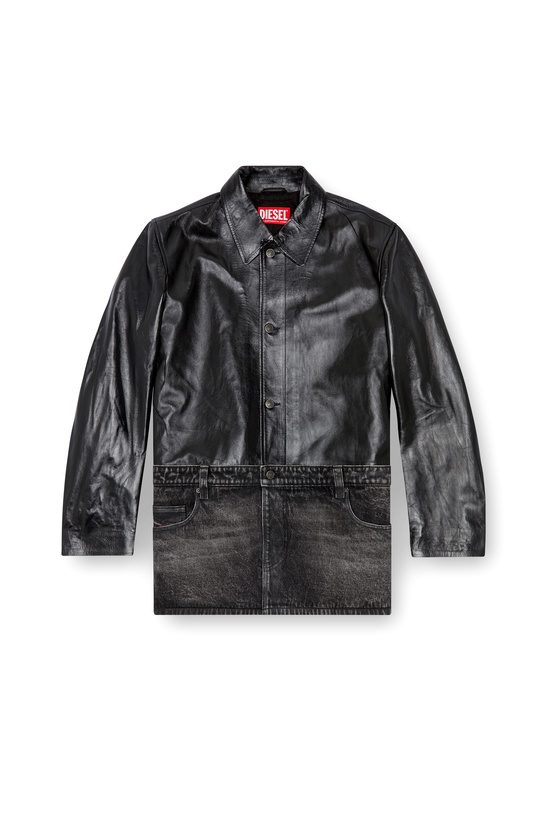 Photo: Diesel Leather and denim shirt jacket - Leather jackets Mens in Black
