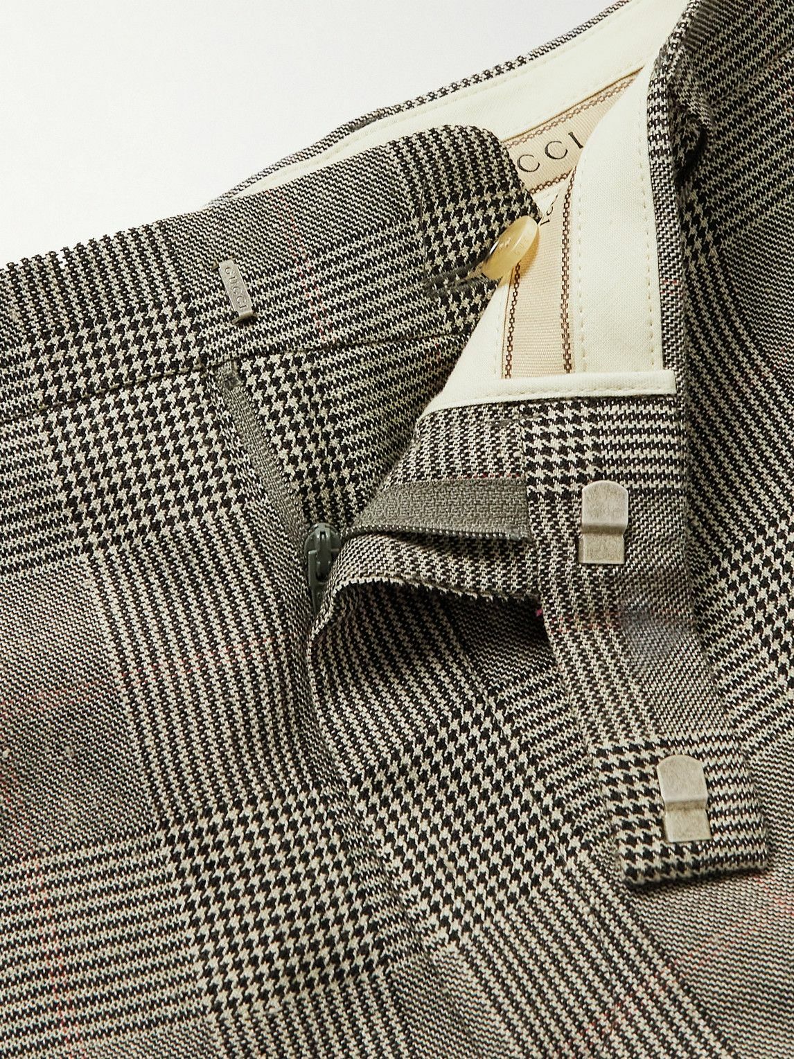 パンツ GUCCI PRINCE OF WALES WOOL LINEN BLEND PANTS GUCCI - Flared Prince of Wales Checked Wool and Linen-Blend
