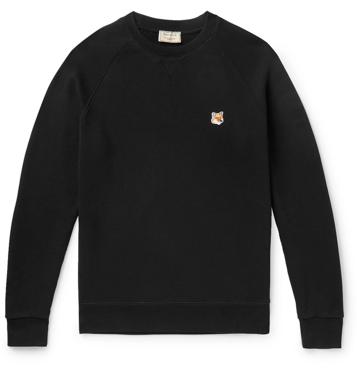 Photo: Maison Kitsuné - Logo-Appliquéd Mélange Loopback Cotton-Jersey Sweatshirt - Black