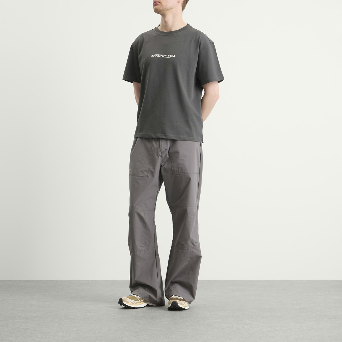 KA_YO_Prototype Men's Boxy Logo T-Shirt in Off Black