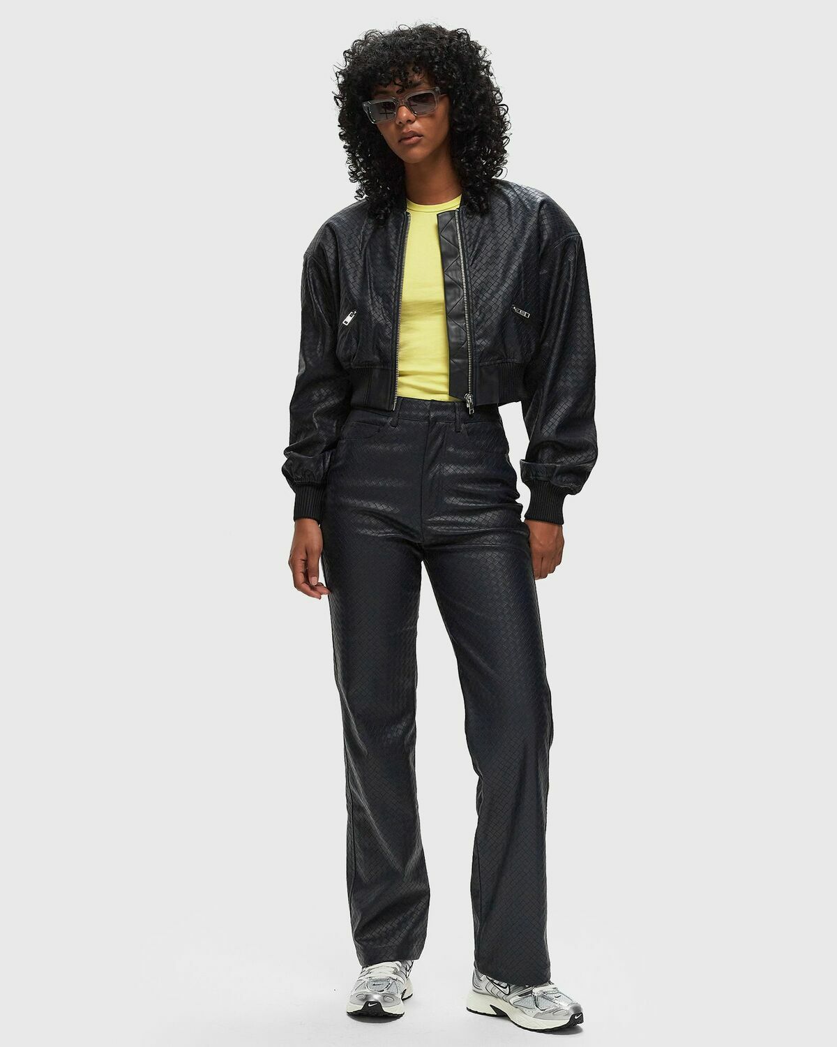 Rotate Birger Christensen Cropped Braided Jacket Blue Bomber Jackets