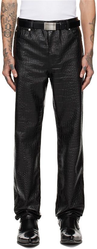 Photo: LU'U DAN Black Croc Faux-Leather Trousers