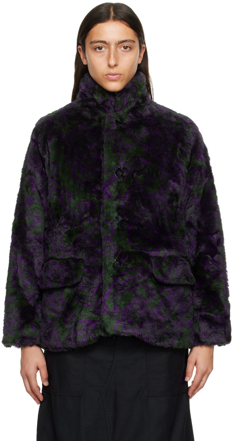 NEEDLES Green & Purple S.C. Car Faux-Fur Coat Needles