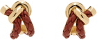 Bottega Veneta Gold & Burgundy Knot Hoop Earrings