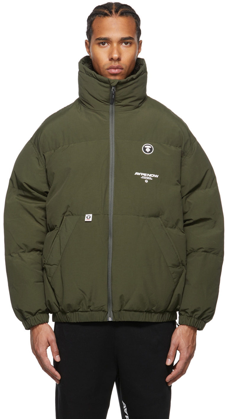 AAPE by A Bathing Ape Khaki Logo Puffer Jacket