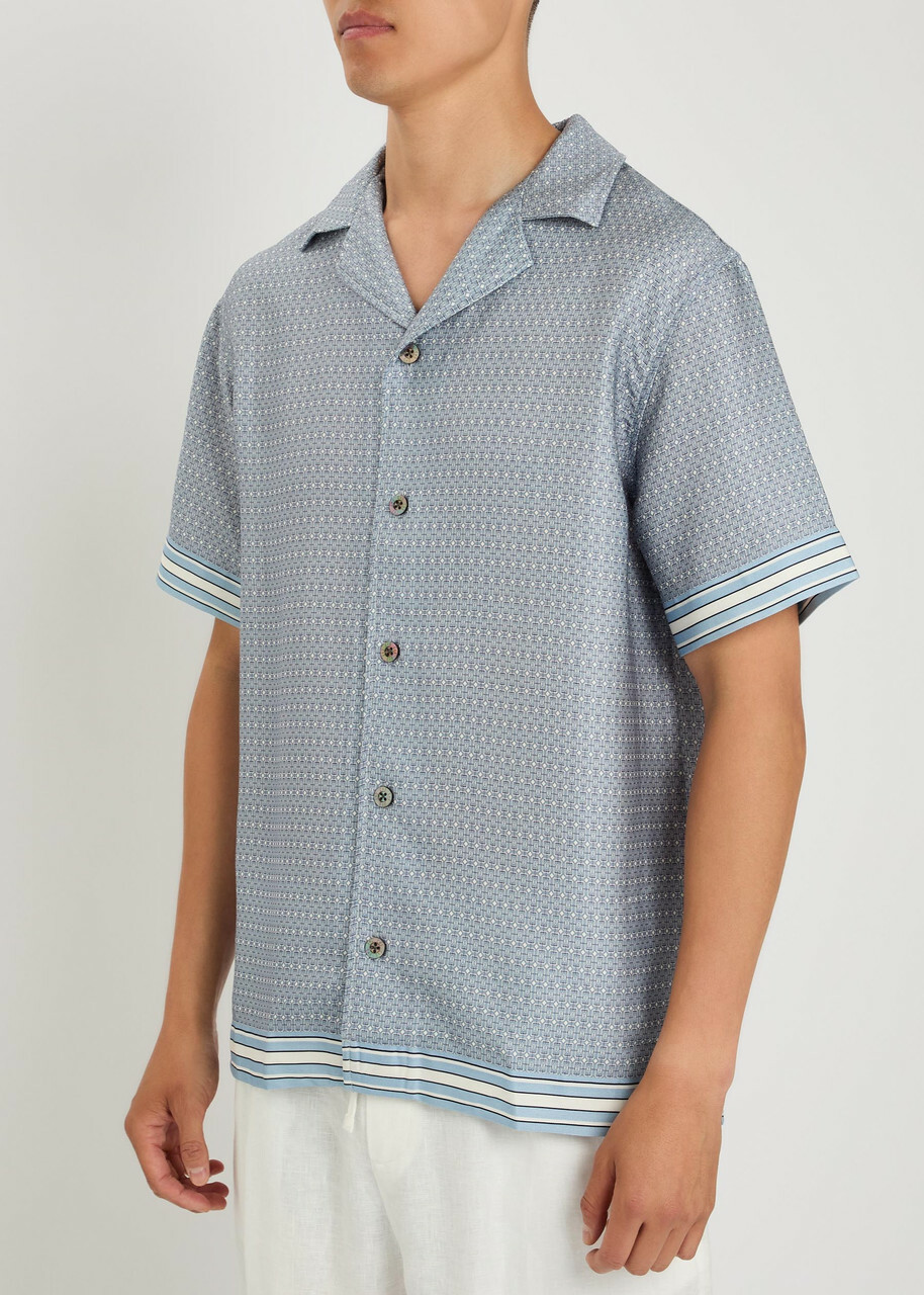 Che Lucena Printed Satin-twill Shirt Light Blue