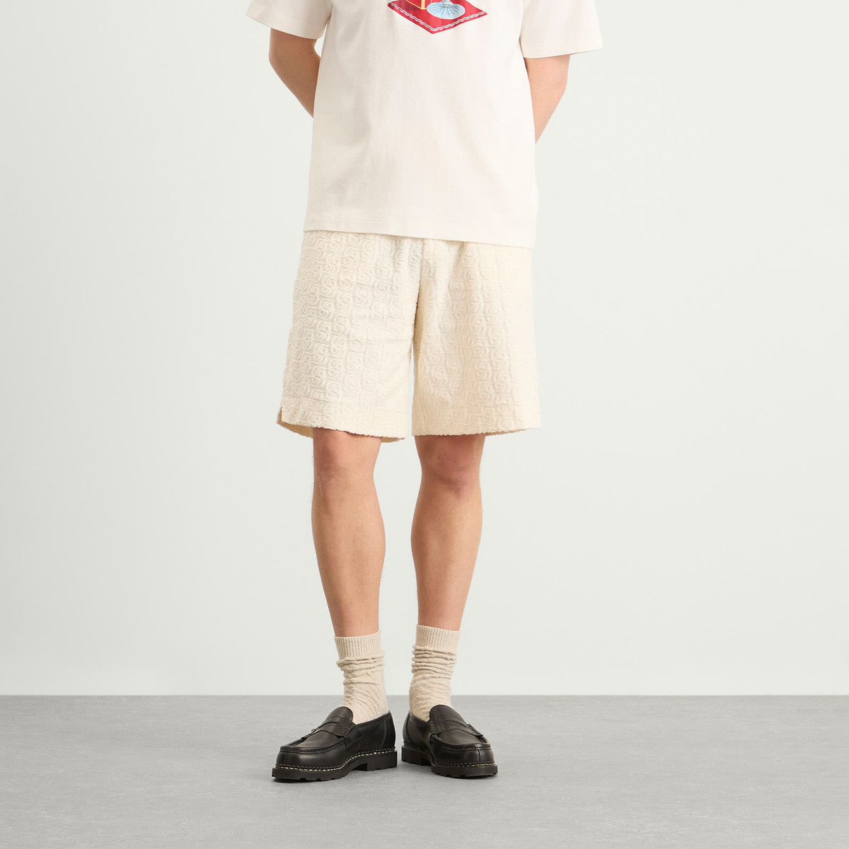Drôle de Monsieur Men's Monogramme Towelling Shorts in Off White