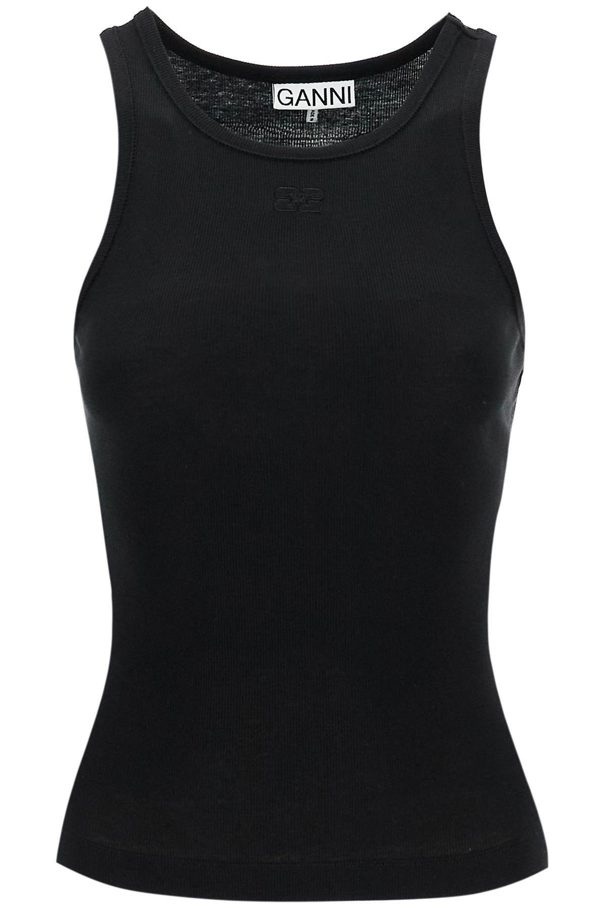 GANNI Women's Soft Cotton Rib Tank Top in Black GANNI