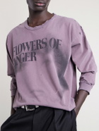 Enfants Riches Déprimés - Flowers of Anger Cropped Printed Distressed Cotton T-Shirt - Purple