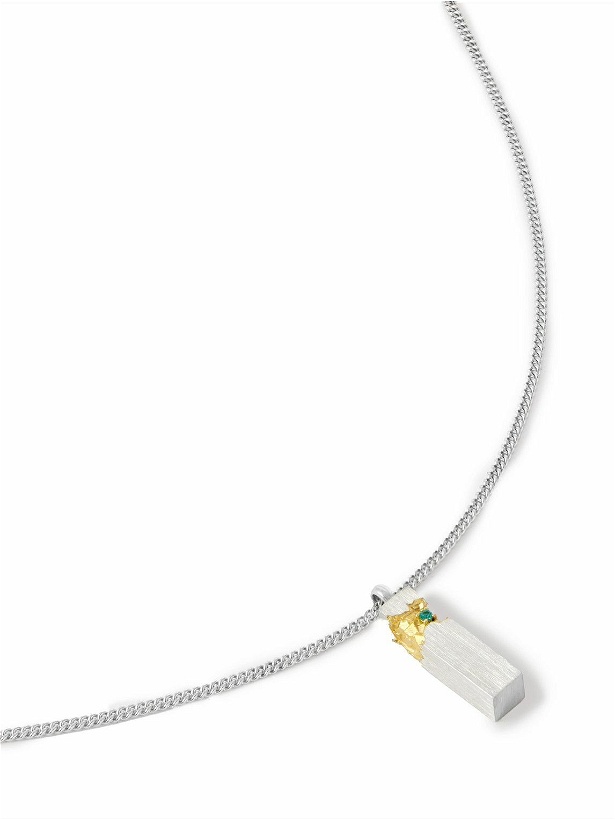 Photo: Tom Wood - Mined Cube Rhodium, Gold-Plated Silver and Emerald Pendant Necklace
