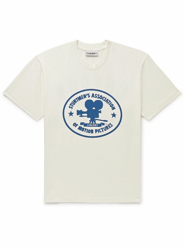Photo: CHERRY LA - Printed Cotton-Jersey T-Shirt - Neutrals