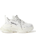 BALENCIAGA - Triple S Logo-Print Faux Leather Sneakers - White