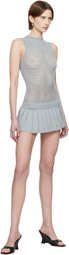 Isa Boulder Blue Rib-Knit Halter Bodysuit