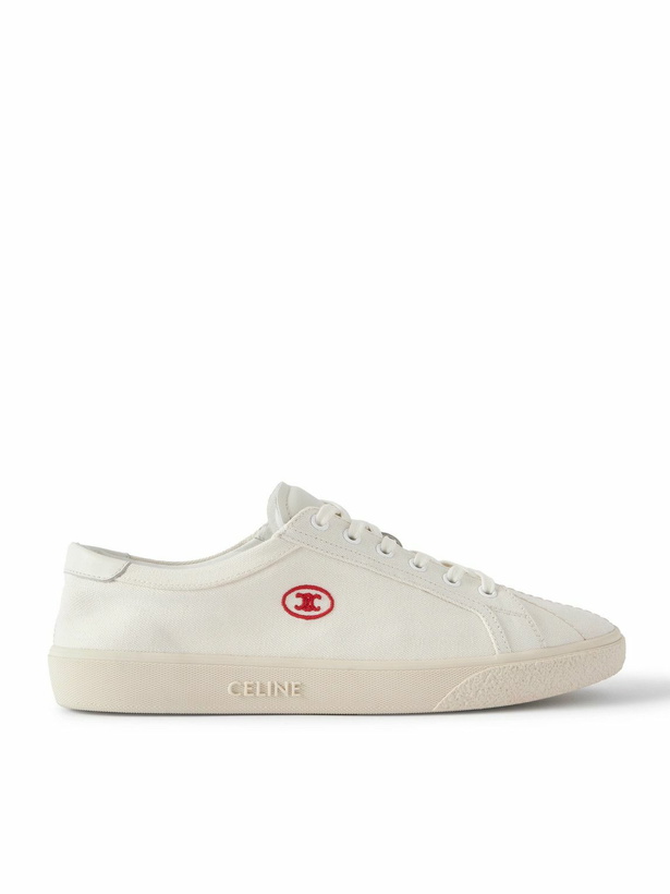 Photo: CELINE - Leather-Trimmed Logo-Embroidered Canvas Sneakers - White