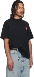 Maison Margiela Black 'Floral MM' Embroidered Cotton T-shirt