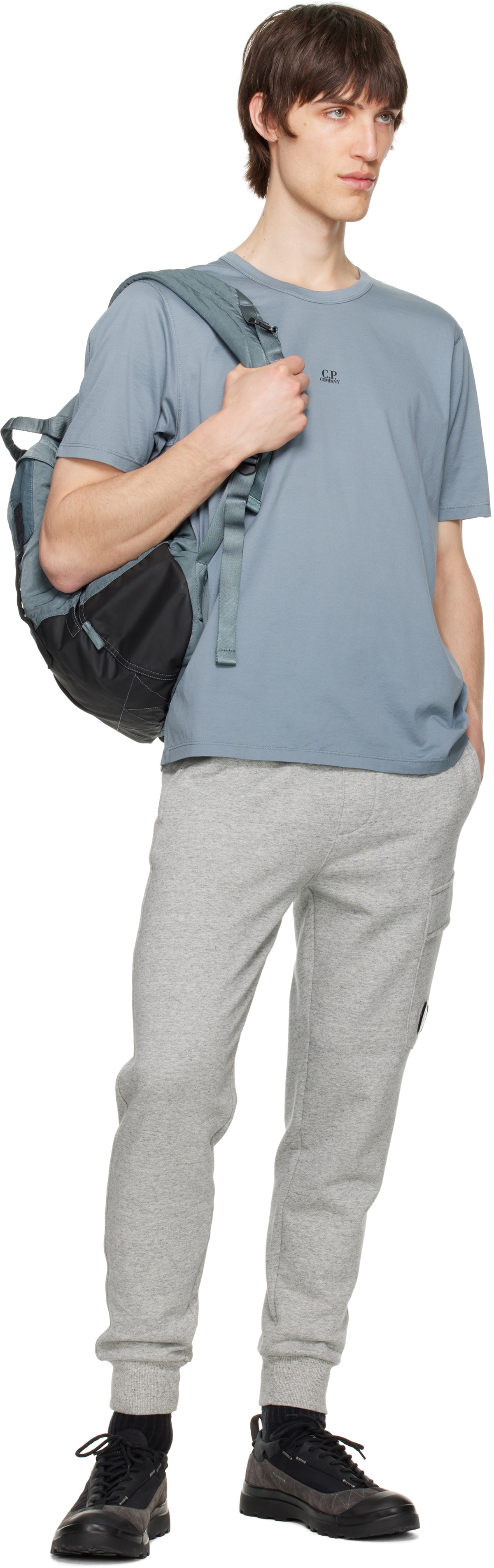 C.P. Company Gray Diagonal Raised Fleece Lens Sweatpants
