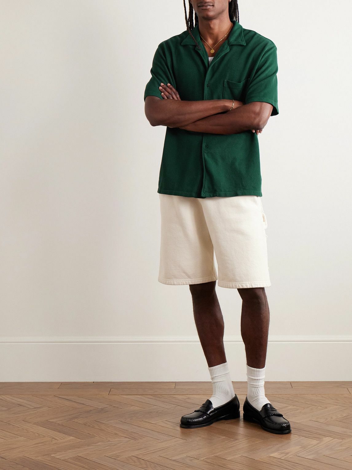 Les Tien - Camp-Collar Garment-Dyed Cotton-Piqué Shirt - Green