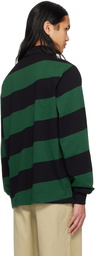 Burberry Black & Green Striped Long Sleeve Polo