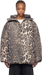 GANNI Beige & Brown Leopard Midi Down Jacket