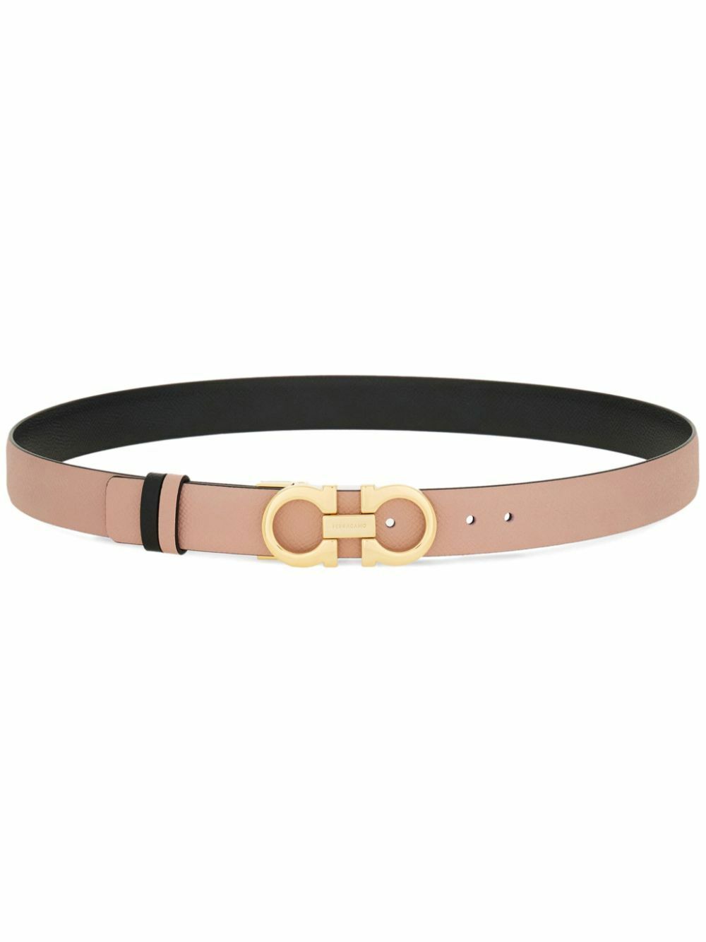 Salvatore Ferragamo Gancini Gold Buckle black/pink reversible belt Ferragamo Pink And Black Gancini Reversible Leather Belt  main image 2