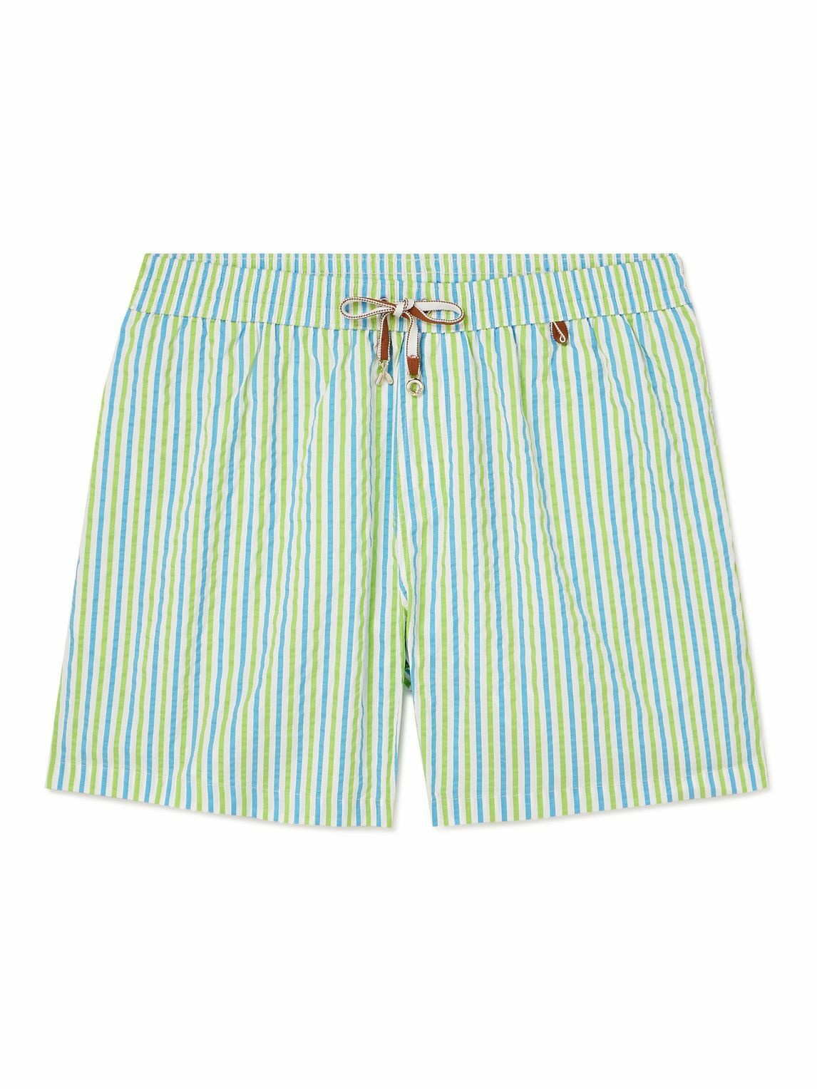 Loro Piana - Bay Straight-Leg Mid-Length Striped Seersucker Swim Shorts ...
