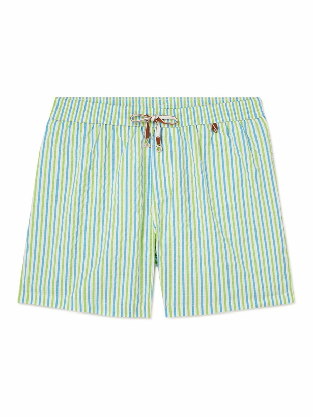 Photo: Loro Piana - Bay Straight-Leg Mid-Length Striped Seersucker Swim Shorts - Green