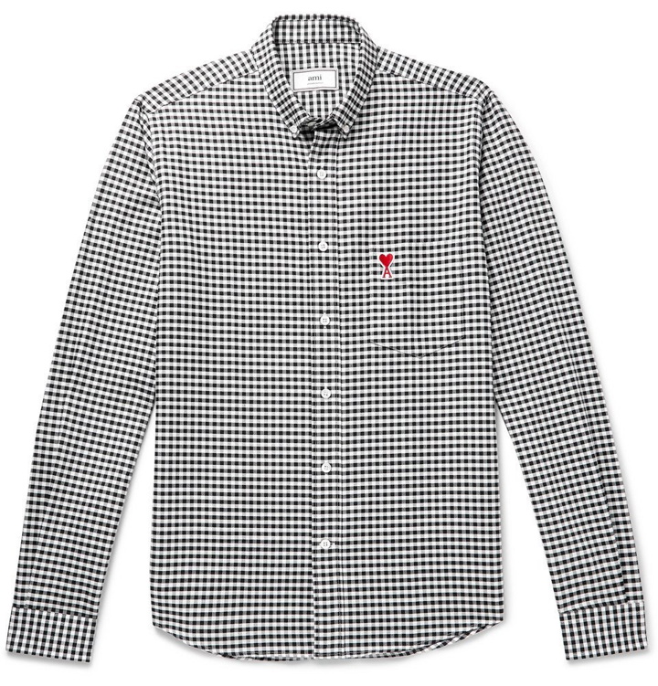 Photo: AMI - Button-Down Collar Logo-Appliquéd Gingham Cotton Oxford Shirt - Black