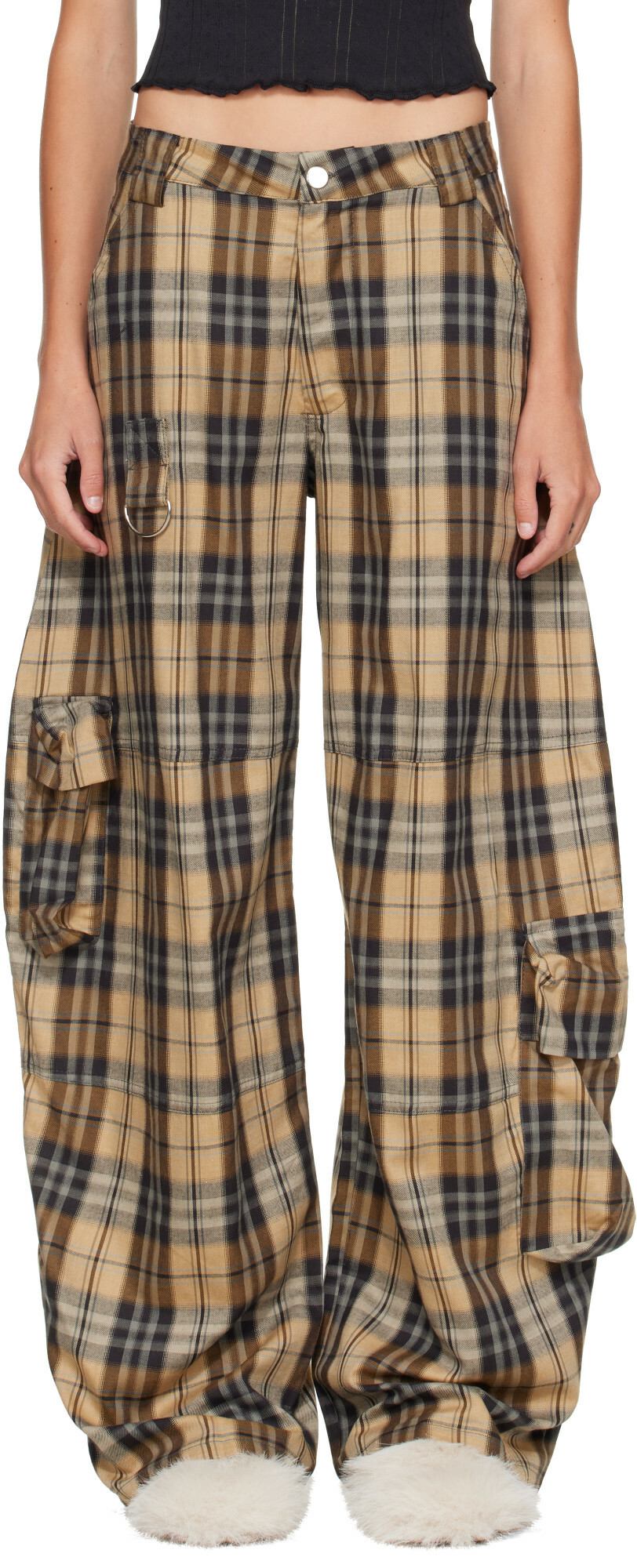 Collina Strada Beige & Black Lawn Cargo Pants
