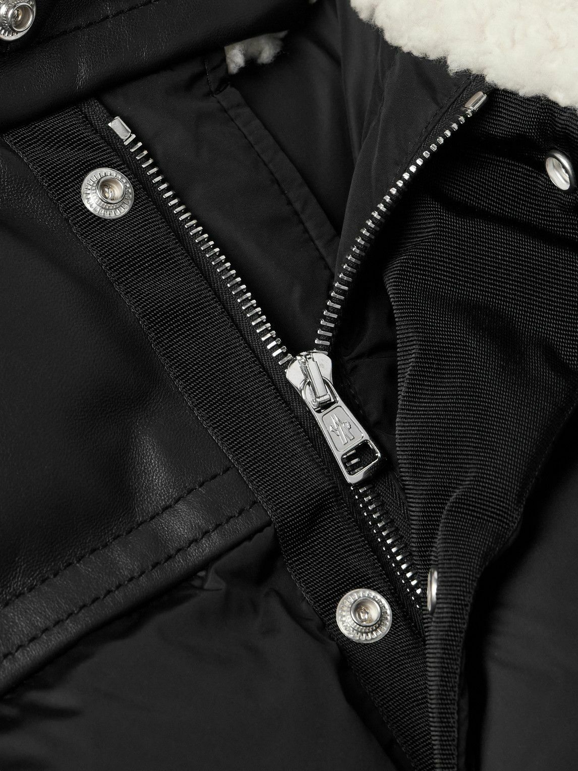 Moncler - Logo-Appliquéd Shearling and Leather-Trimmed