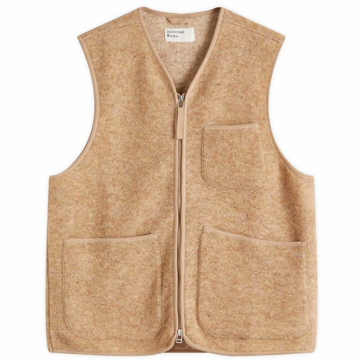 Photo: Universal Works Men's Wool Fleece Zip Gilet - Presented by END. in Stone
