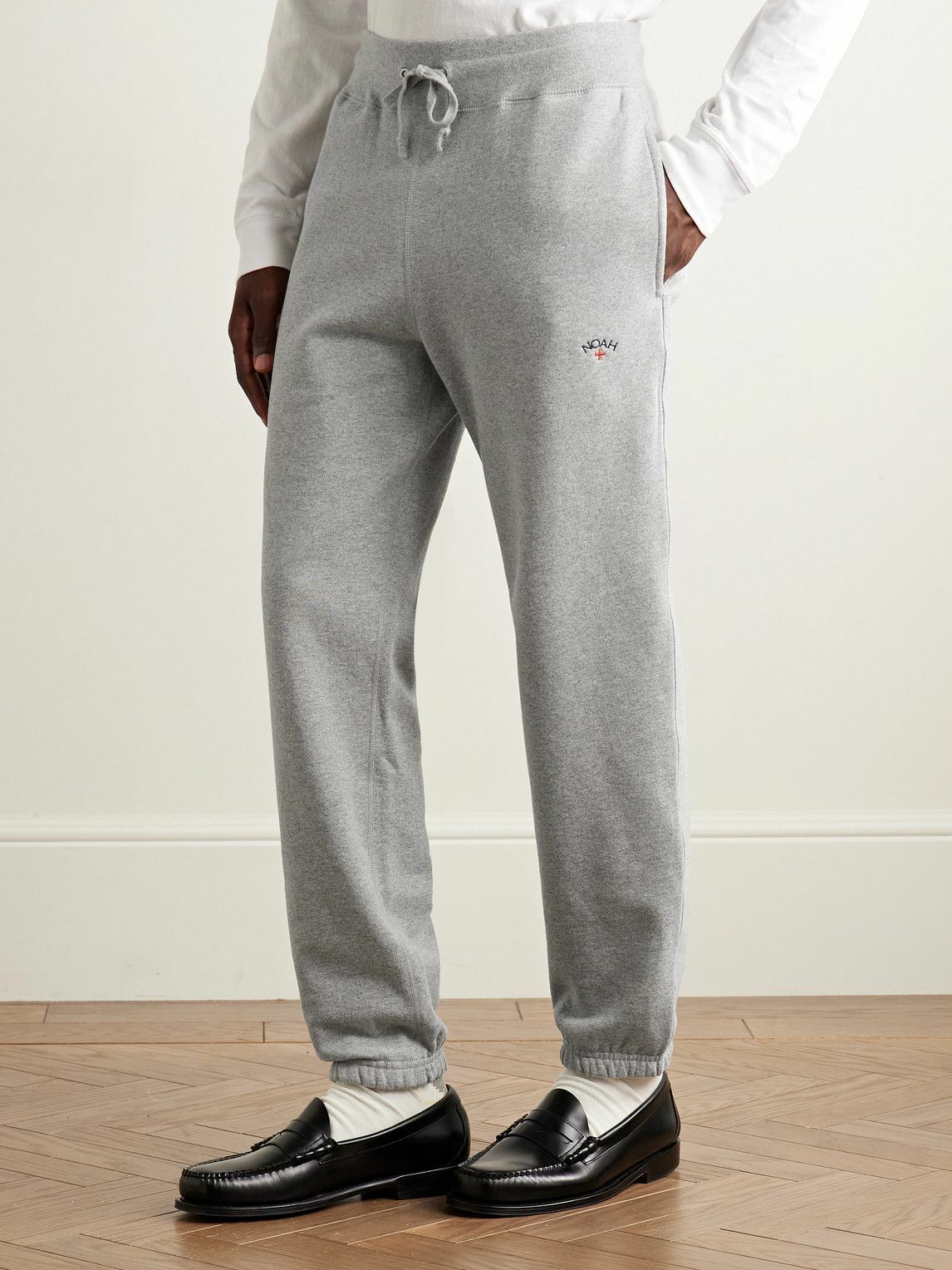 Noah - Core Tapered Logo-Embroidered Cotton-Jersey Sweatpants - Gray