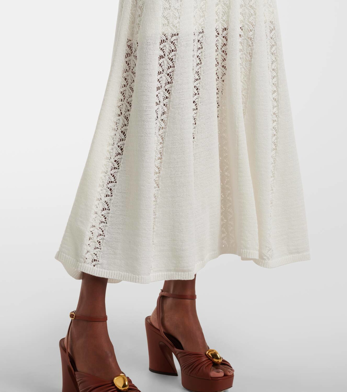 【Zimmermann】Wylie Flared Knit crochet cotton midi skirt Wylie Flared Knit Skirt Ivory Online | Zimmermann
