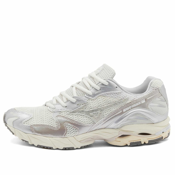 Photo: Mizuno Wave Rider 10 Sneakers in Snow White/White Sand/Nimbus Cloud