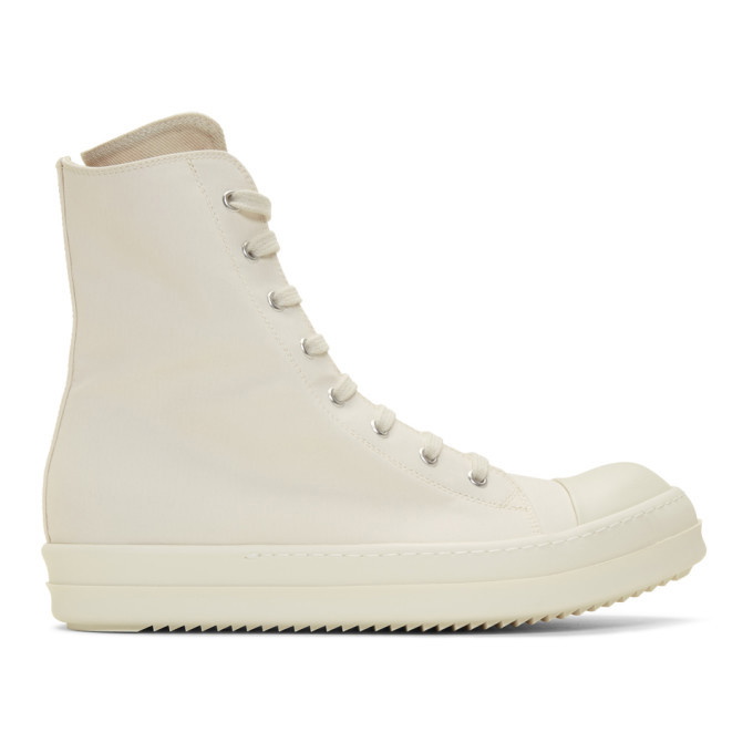 Photo: Rick Owens Drkshdw Off-White Canvas High-Top Sneakers