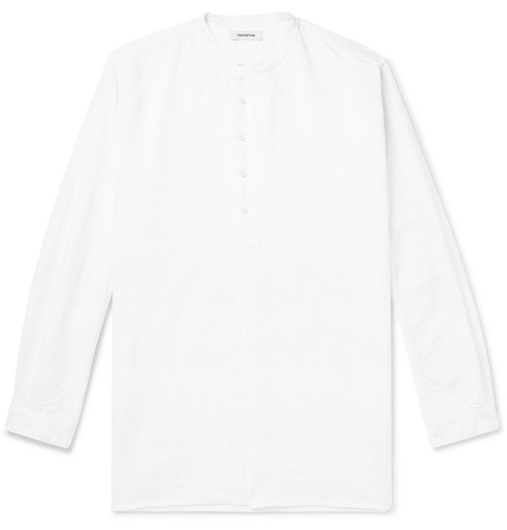 Photo: nonnative - Scientist Grandad-Collar Cotton Oxford Half-Placket Shirt - White