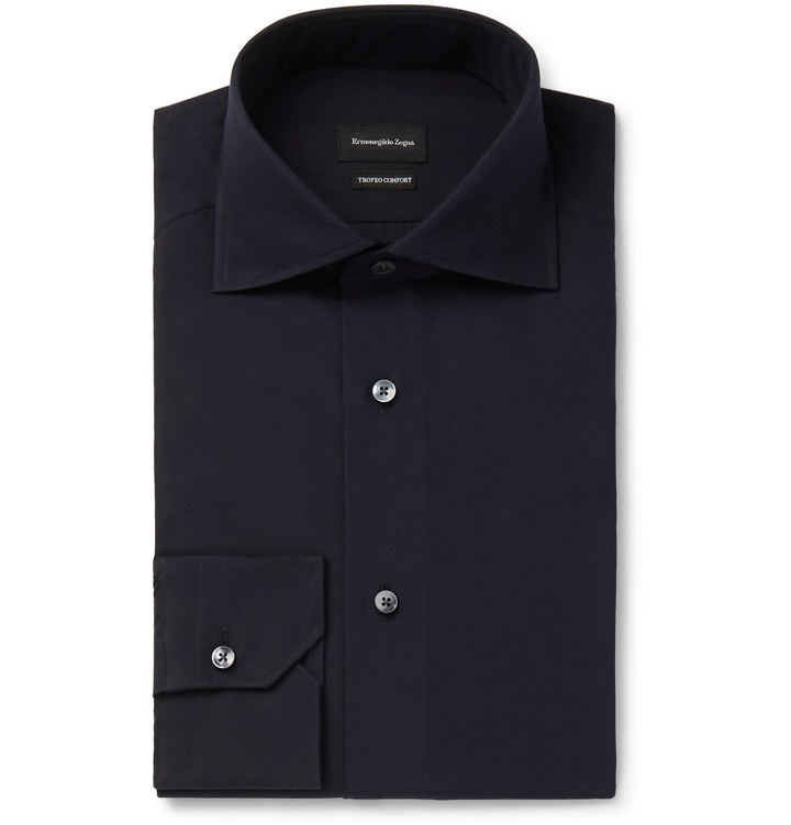 Photo: Ermenegildo Zegna - Navy Cutaway-Collar Cotton Shirt - Blue