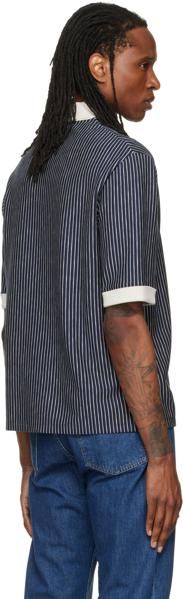 Valentino Navy Striped VLogo Embroidery Polo