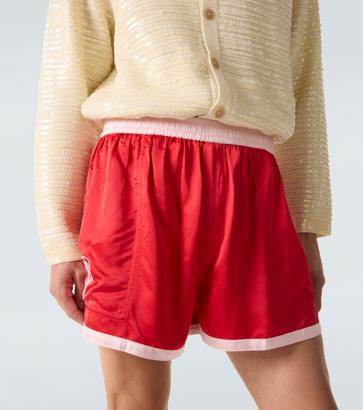 Bode Heart Deco embroidered satin shorts