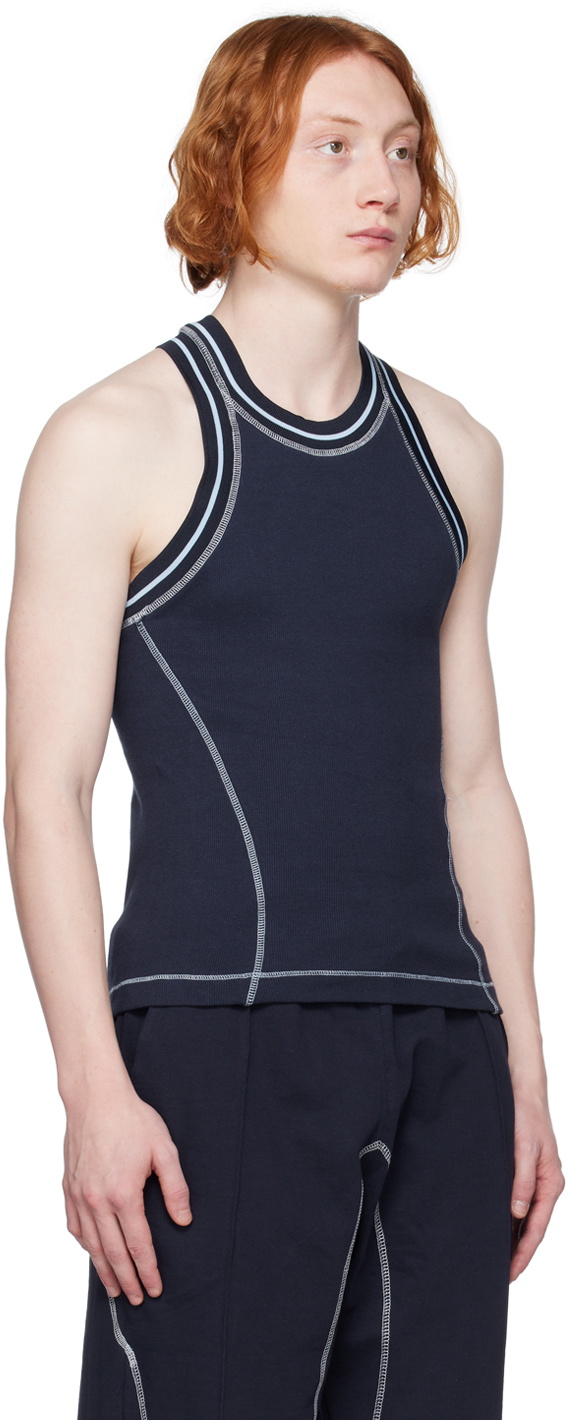 Saul Nash Navy Overlock Stitch Tank Top