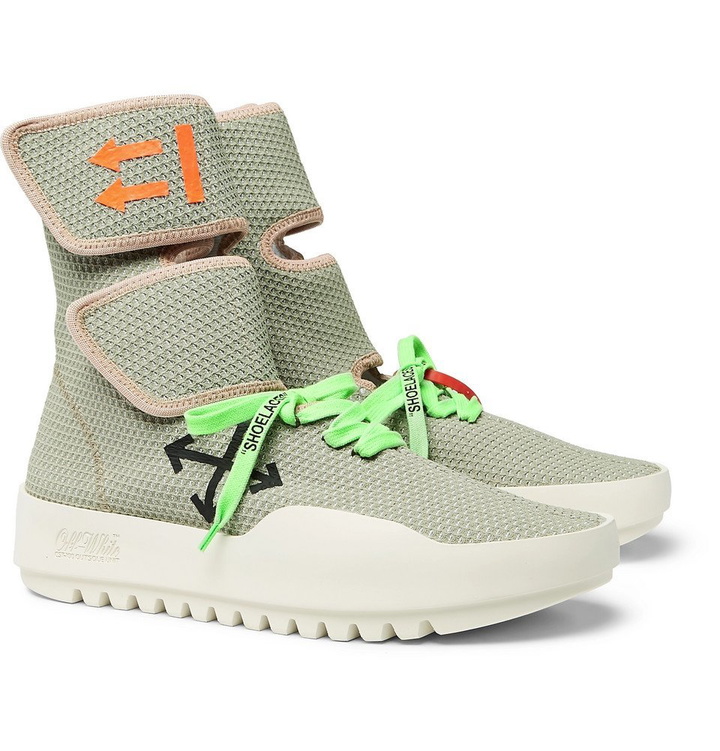 Photo: Off-White - Moto Wrap Mesh High-Top Sneakers - Gray green