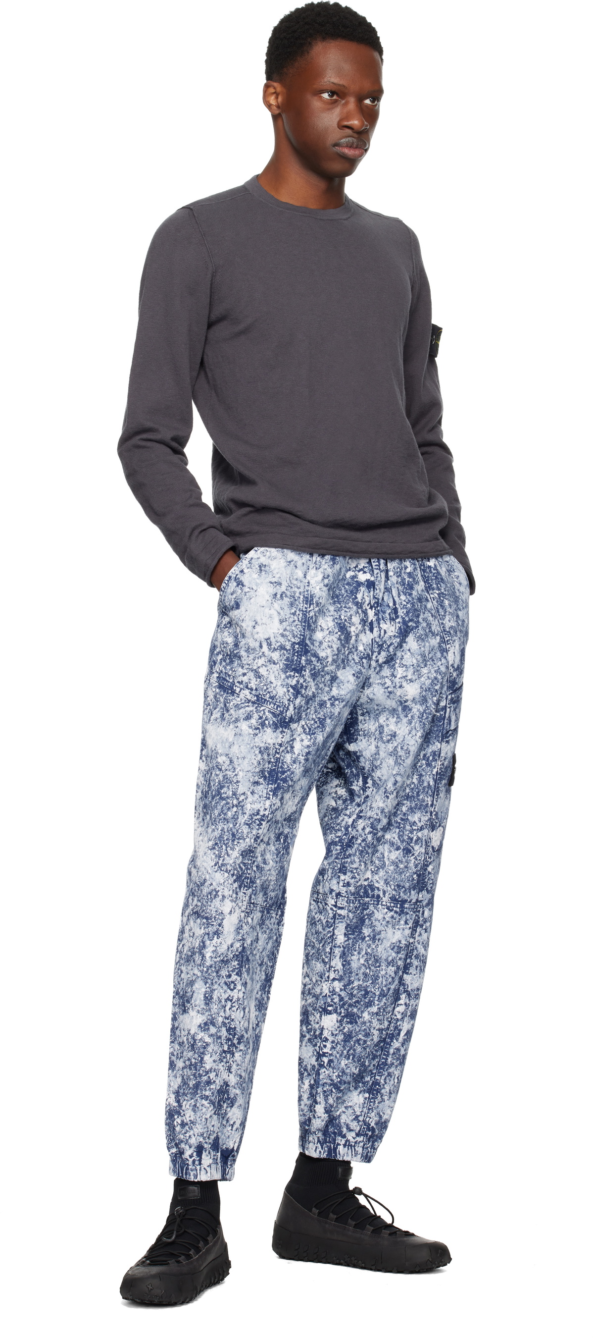 Stone Island Navy & White Tela Paracadute Stretch-TC Cargo Pants