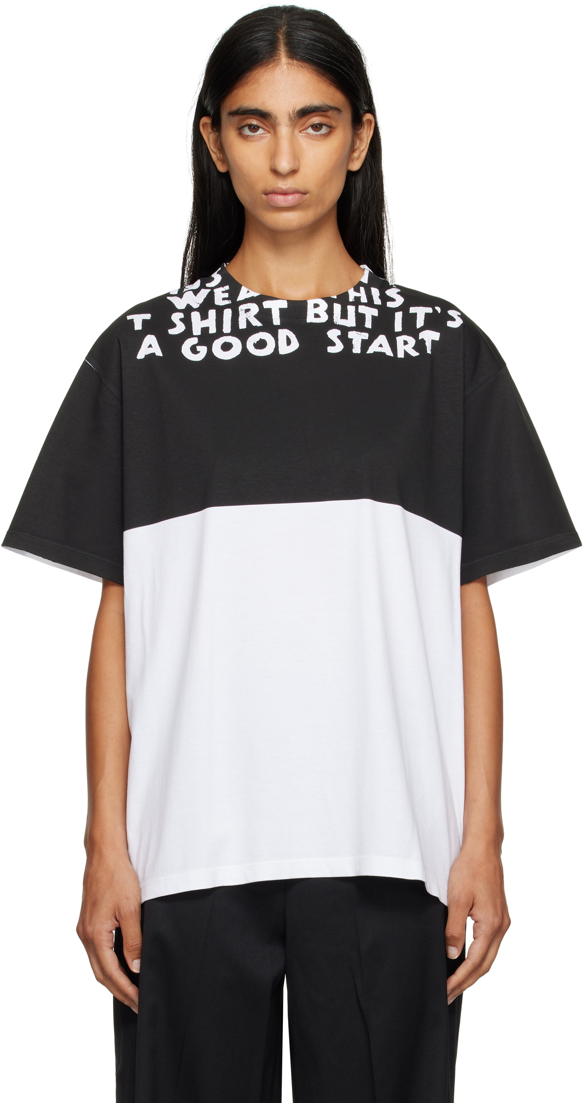 MM6 Maison Margiela White V-Neck SIDA Print T-shirt MM6