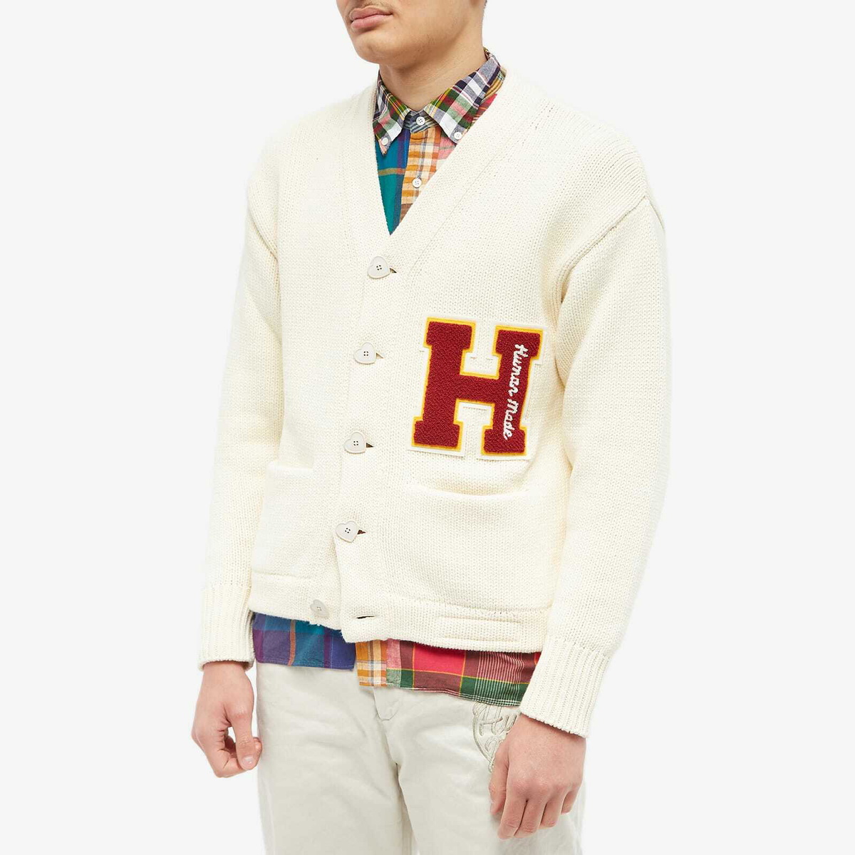 Human Made Men's Low Gauge Knit Cardigan in White Human Made