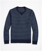 Brooks Brothers Men's Striped Cotton Pique Crewneck Sweater | Blue/Indigo