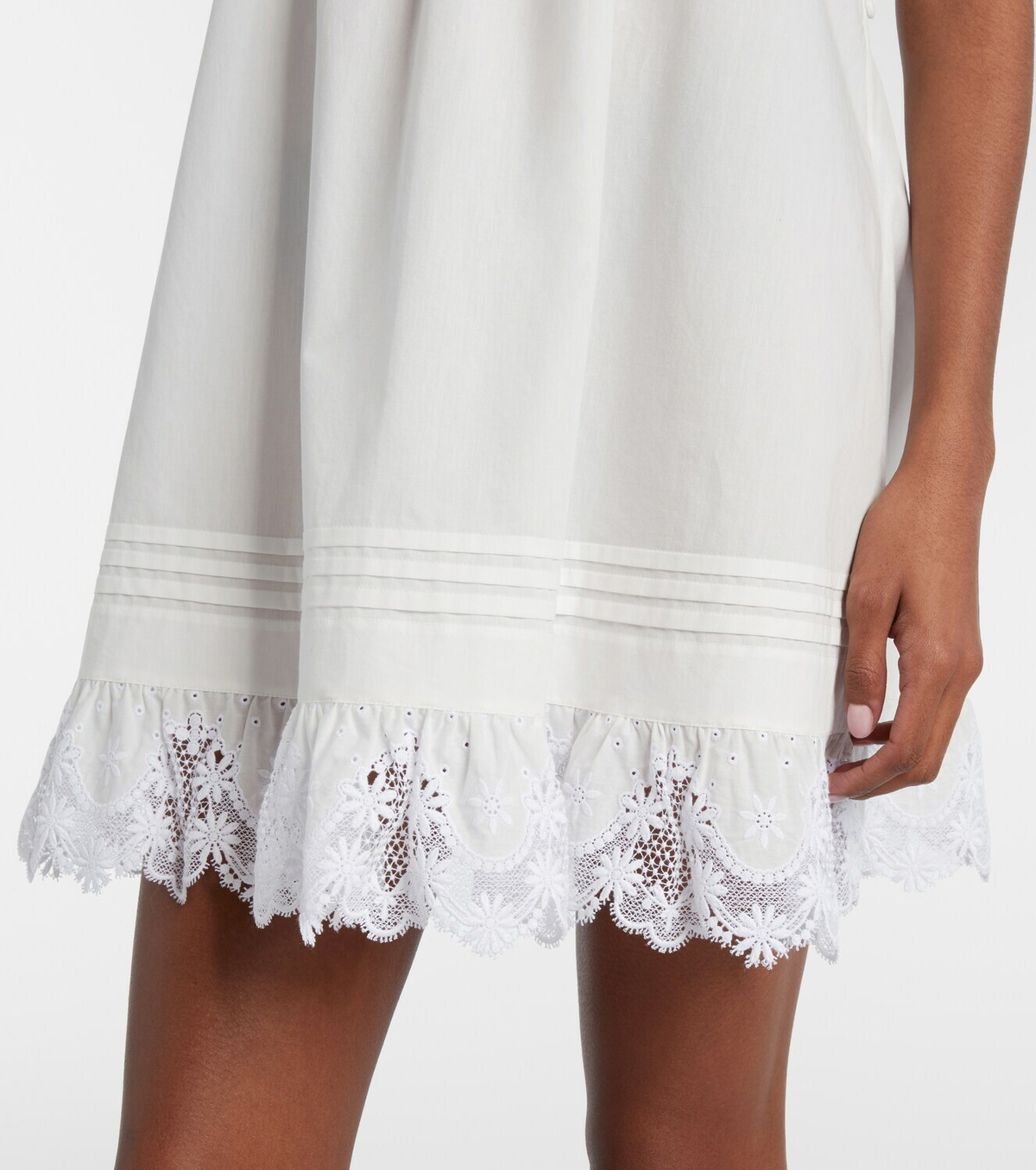 Saint Laurent Lace-trimmed cotton slip dress