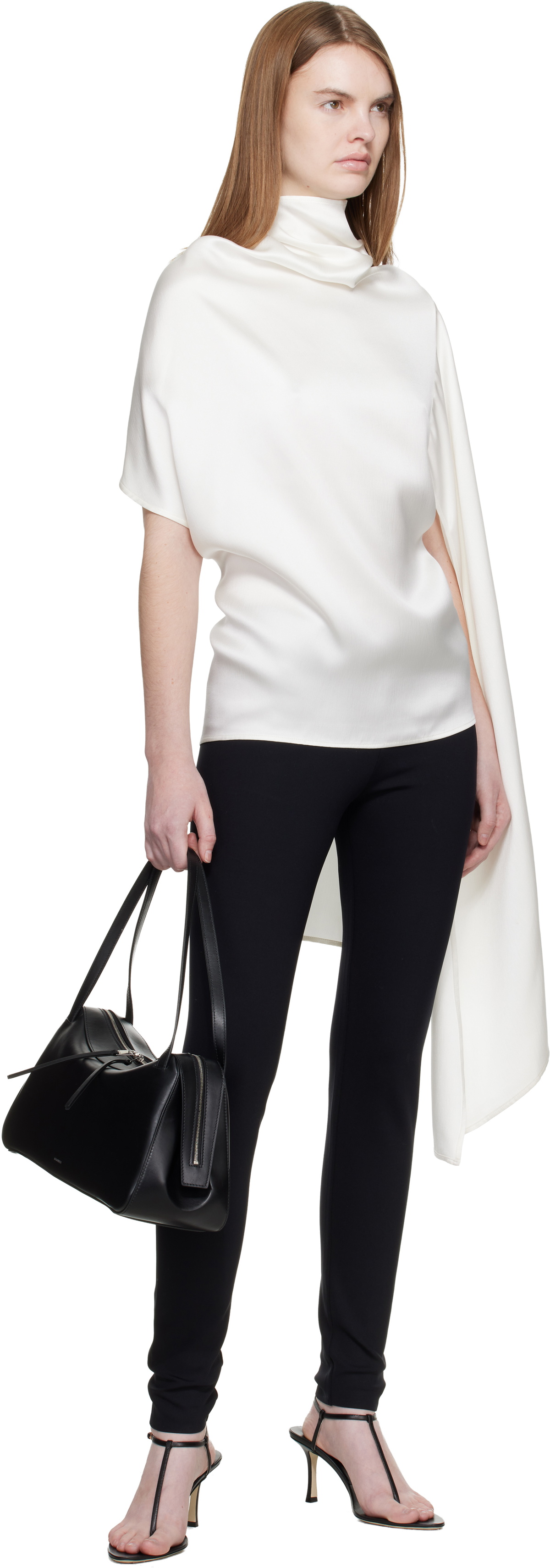 Magda Butrym White Silk Asymmetric Scarf Blouse